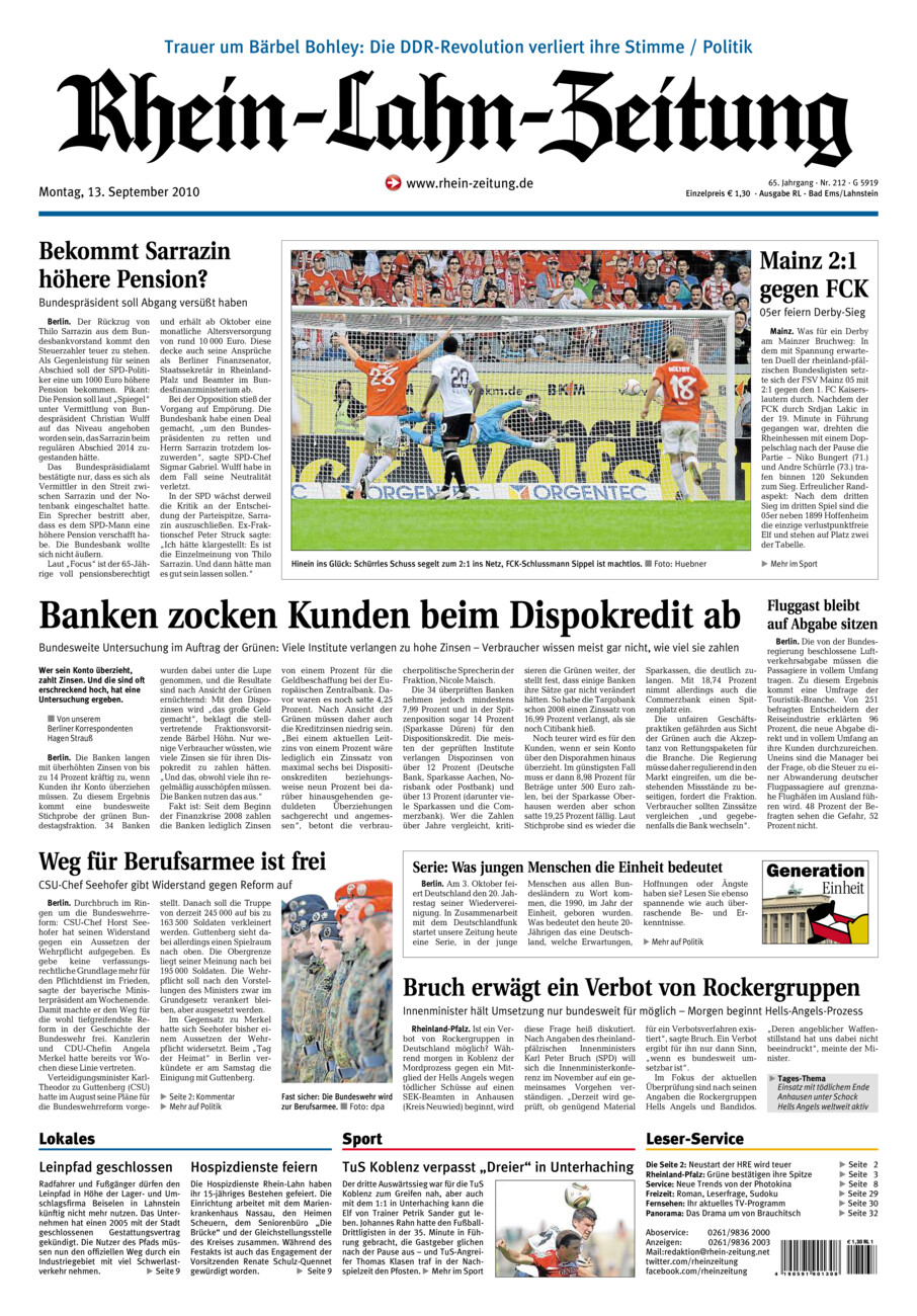 Rhein-Lahn-Zeitung vom Montag, 13.09.2010