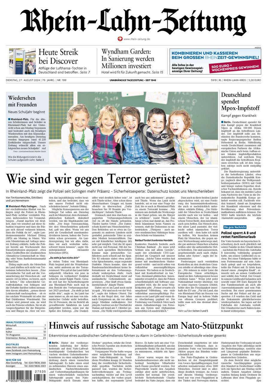 Rhein-Lahn-Zeitung vom Dienstag, 27.08.2024