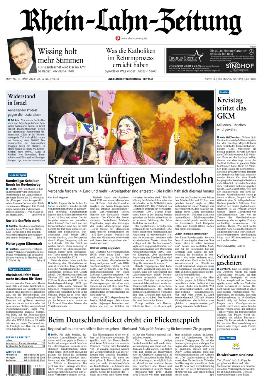 Rhein-Lahn-Zeitung vom Montag, 13.03.2023