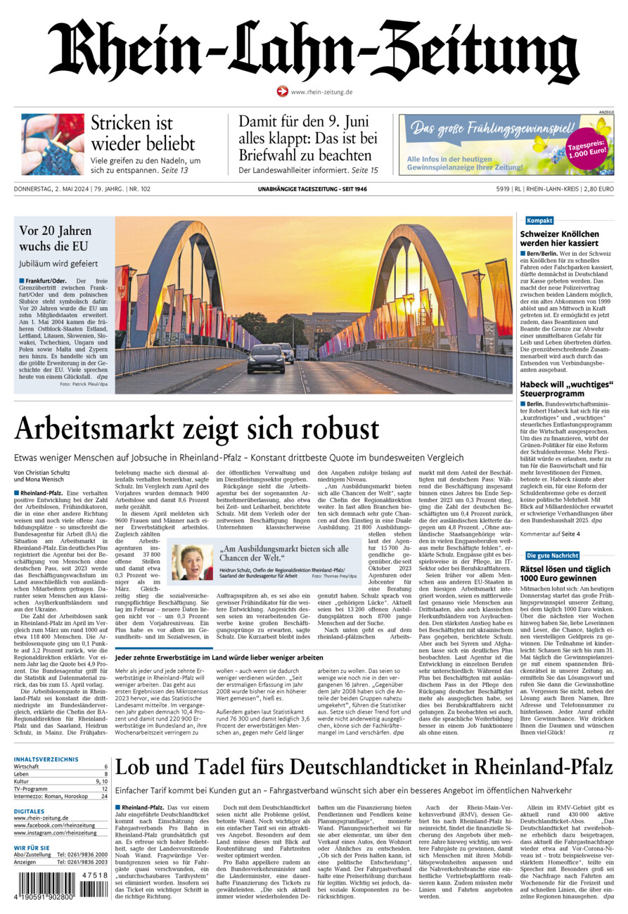 Rhein-Lahn-Zeitung vom Donnerstag, 02.05.2024