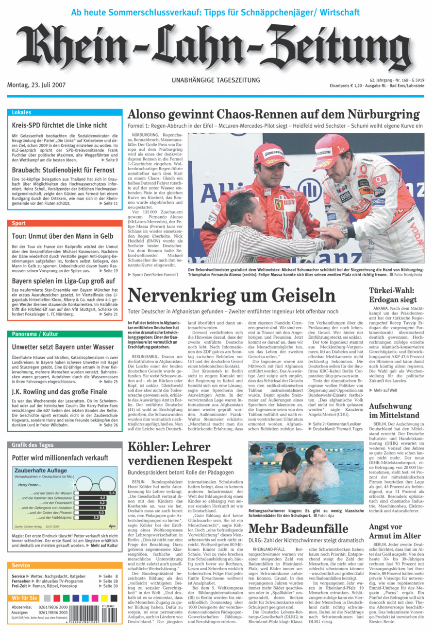 Rhein-Lahn-Zeitung vom Montag, 23.07.2007