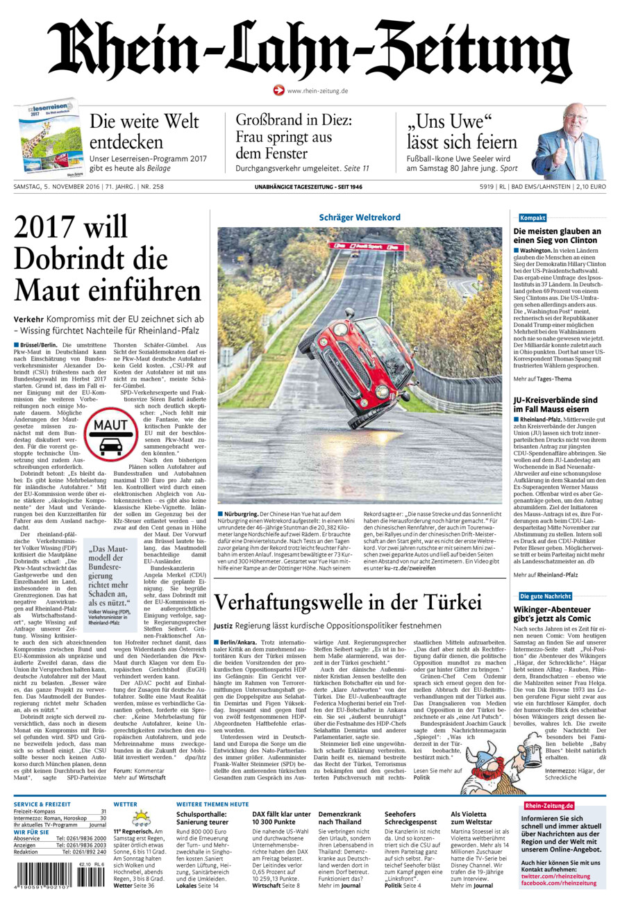 Rhein-Lahn-Zeitung vom Samstag, 05.11.2016