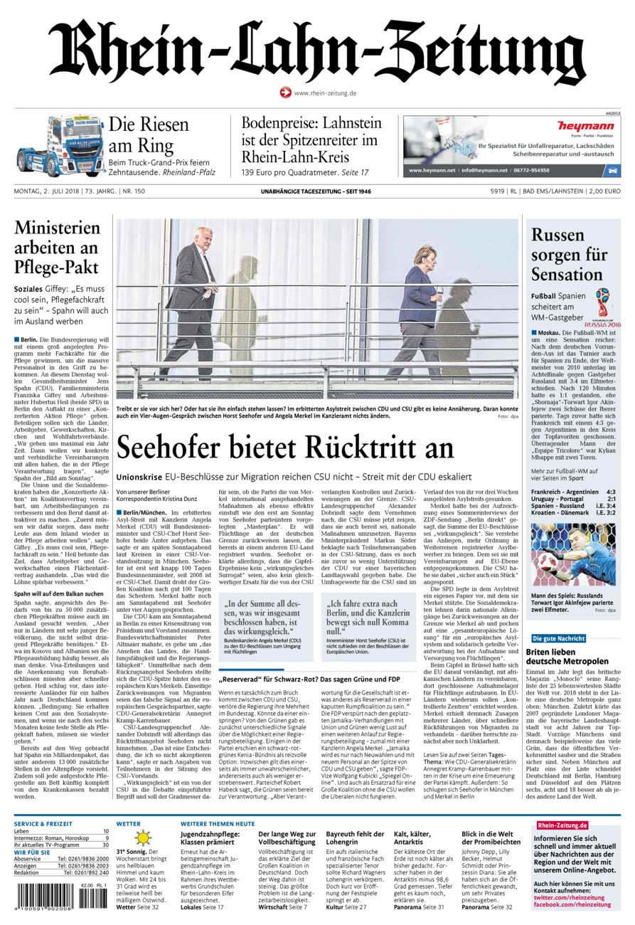 Rhein-Lahn-Zeitung vom Montag, 02.07.2018