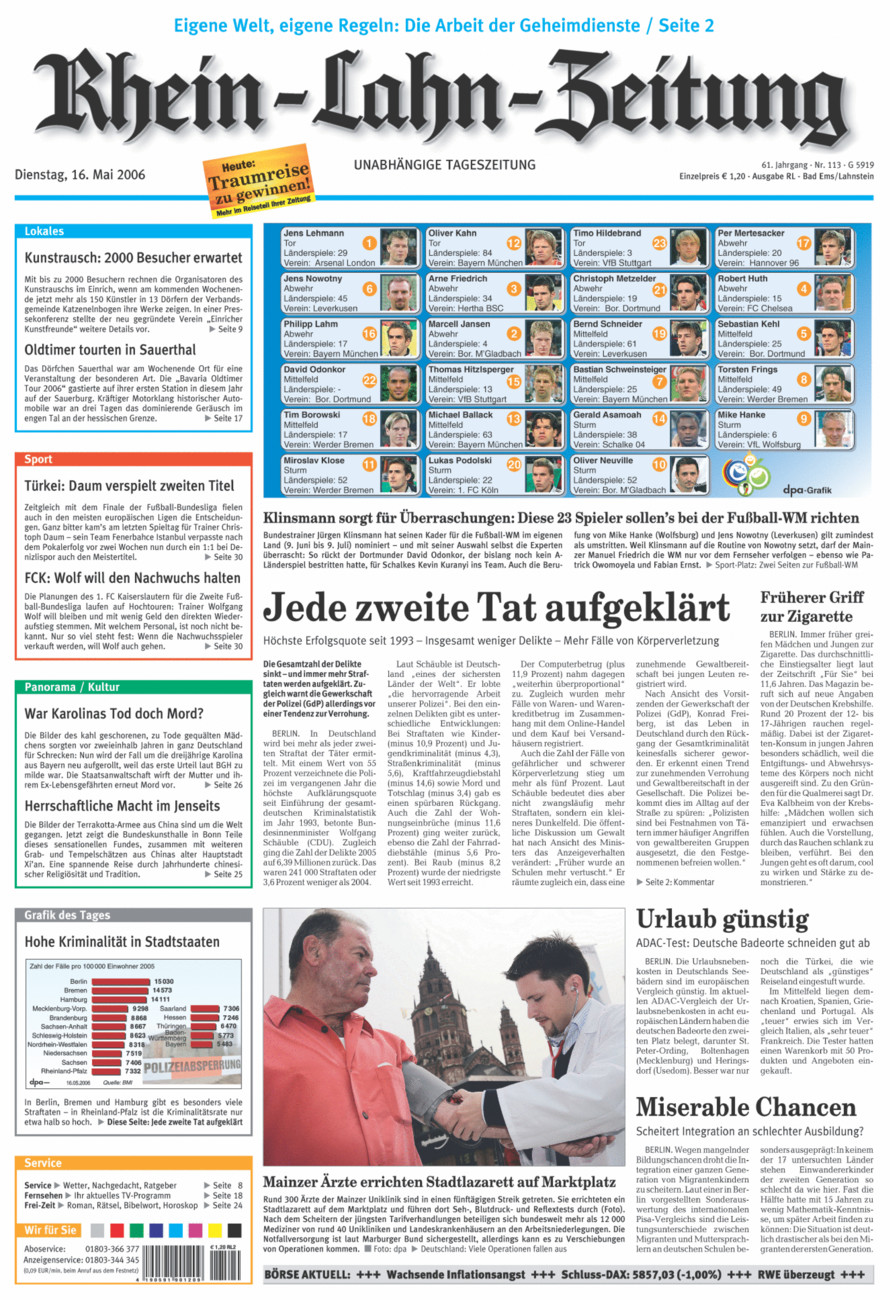 Rhein-Lahn-Zeitung vom Dienstag, 16.05.2006