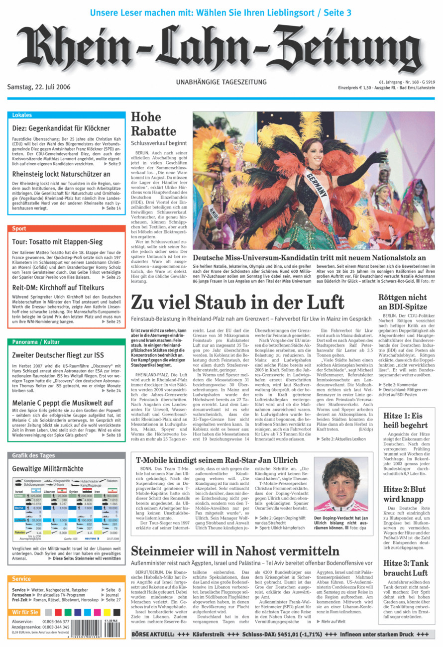 Rhein-Lahn-Zeitung vom Samstag, 22.07.2006