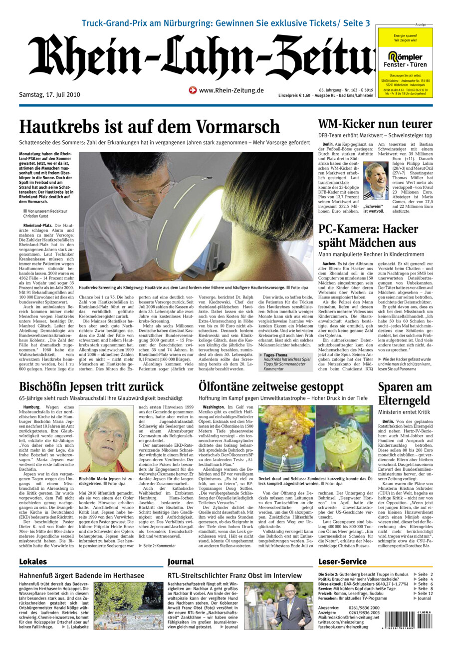 Rhein-Lahn-Zeitung vom Samstag, 17.07.2010