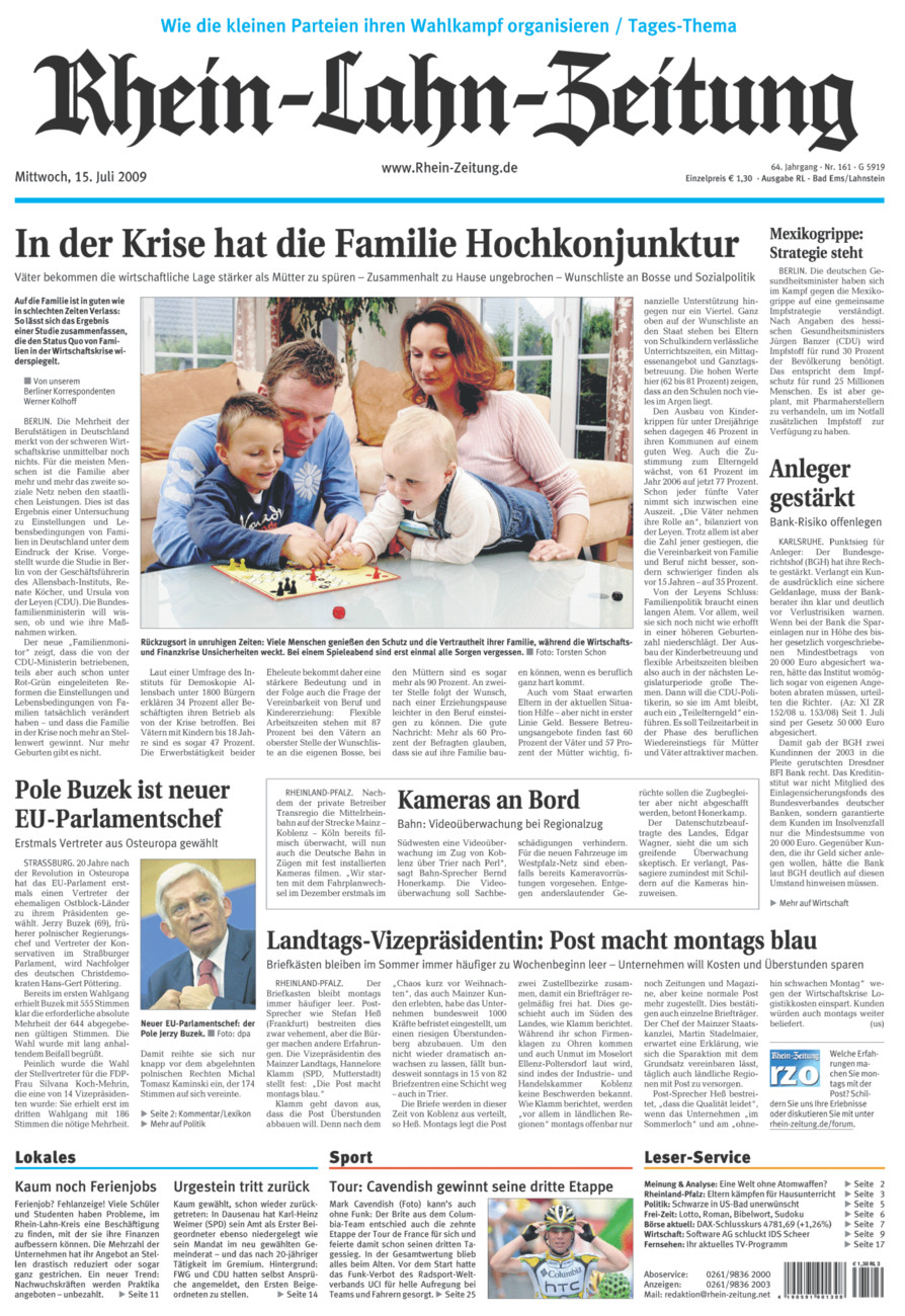 Rhein-Lahn-Zeitung vom Mittwoch, 15.07.2009