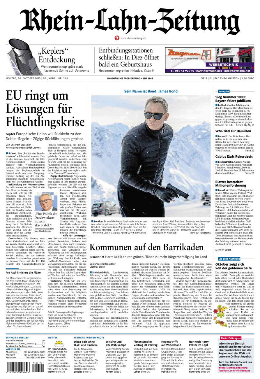 Rhein-Lahn-Zeitung vom Montag, 26.10.2015