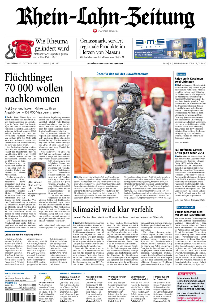 Rhein-Lahn-Zeitung vom Donnerstag, 12.10.2017