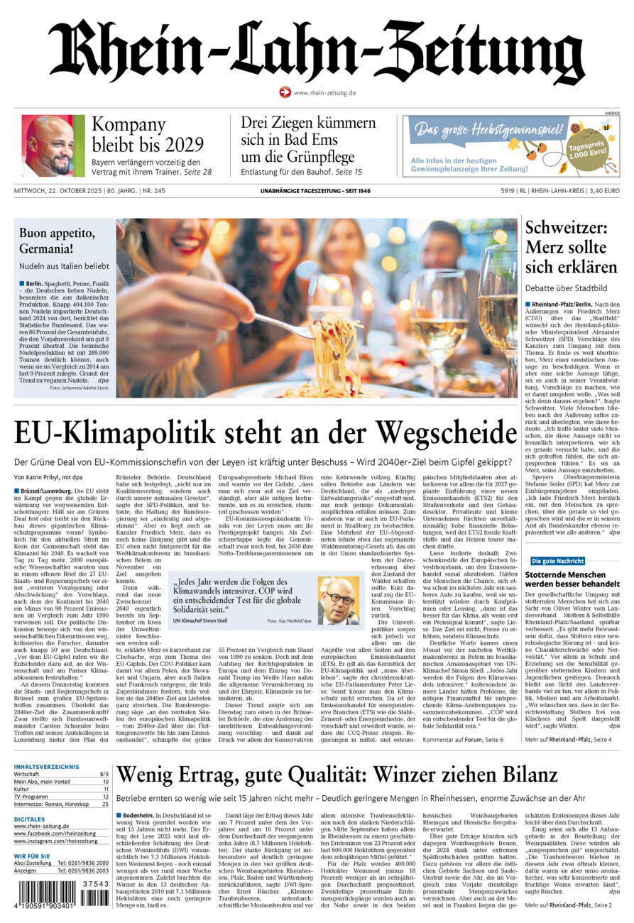 Rhein-Lahn-Zeitung vom Mittwoch, 22.10.2025