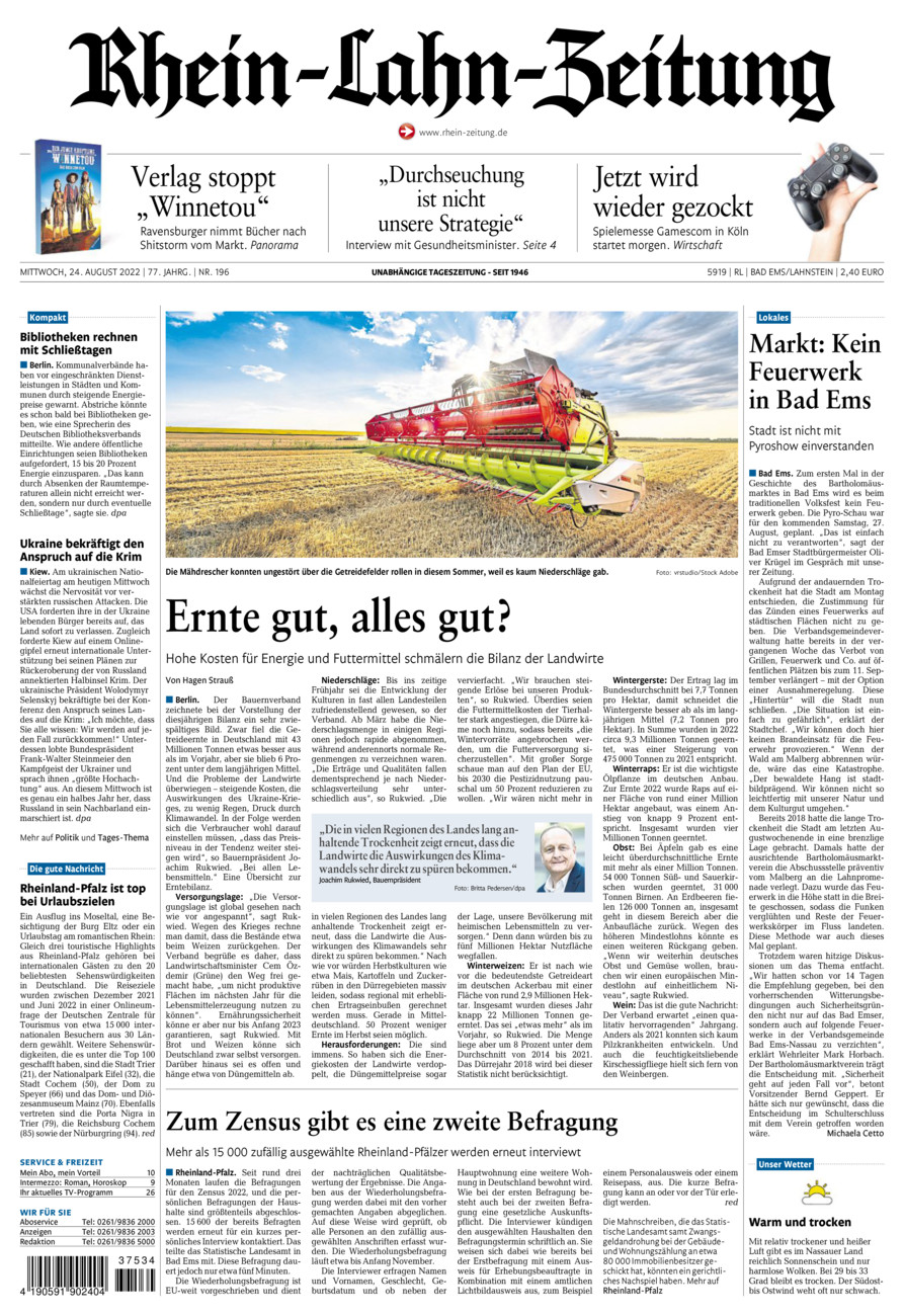 Rhein-Lahn-Zeitung vom Mittwoch, 24.08.2022