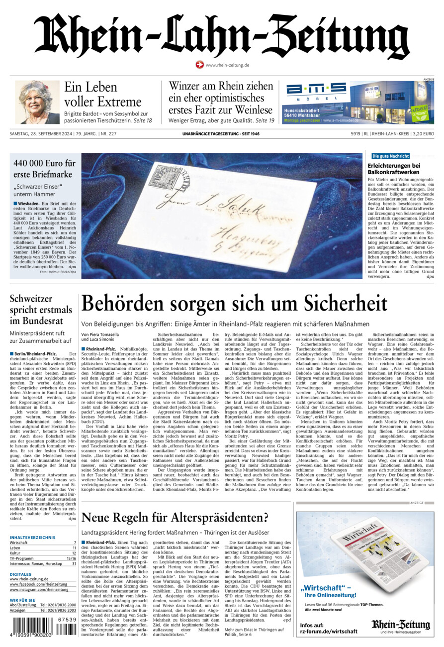 Rhein-Lahn-Zeitung vom Samstag, 28.09.2024