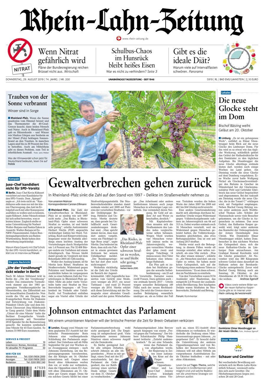Rhein-Lahn-Zeitung vom Donnerstag, 29.08.2019