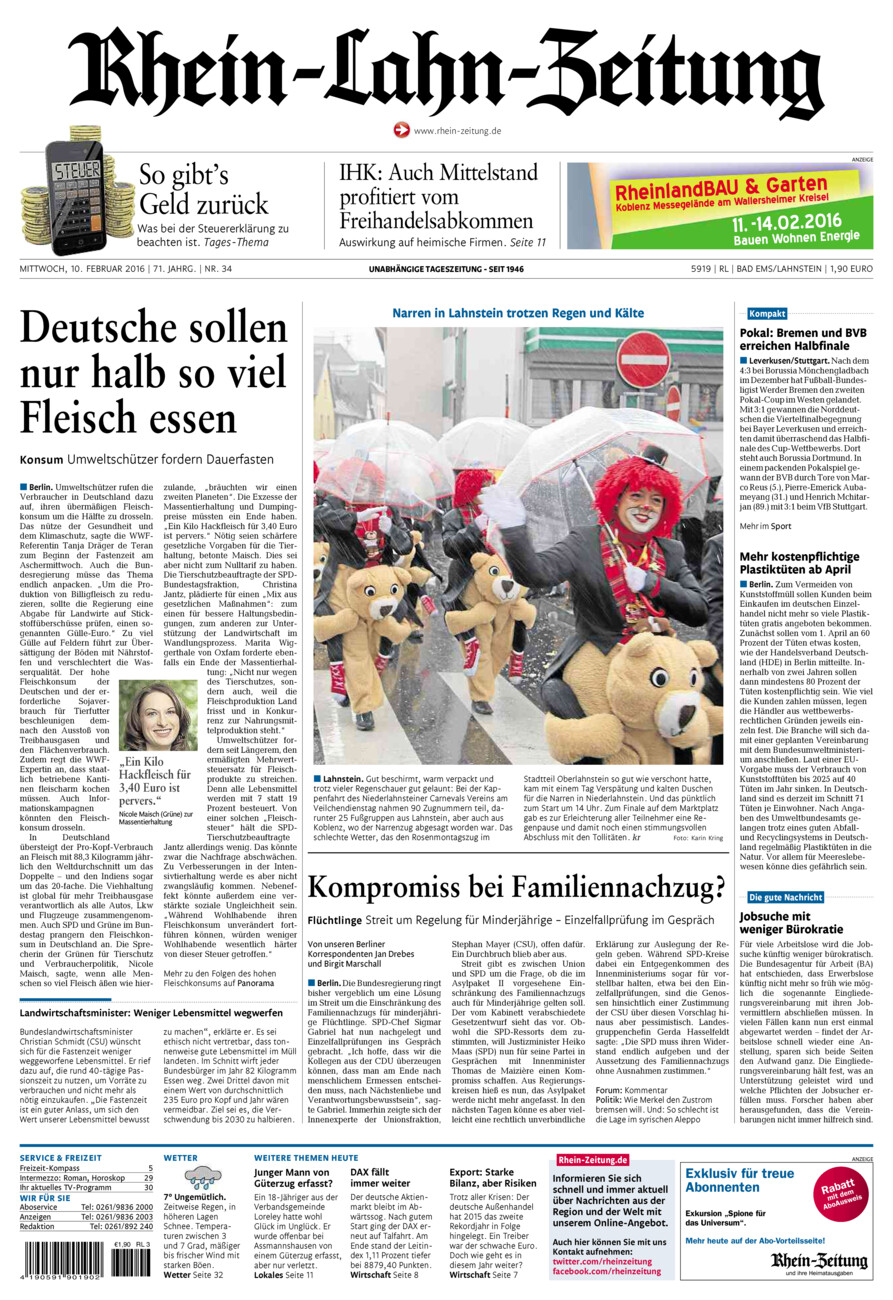Rhein-Lahn-Zeitung vom Mittwoch, 10.02.2016