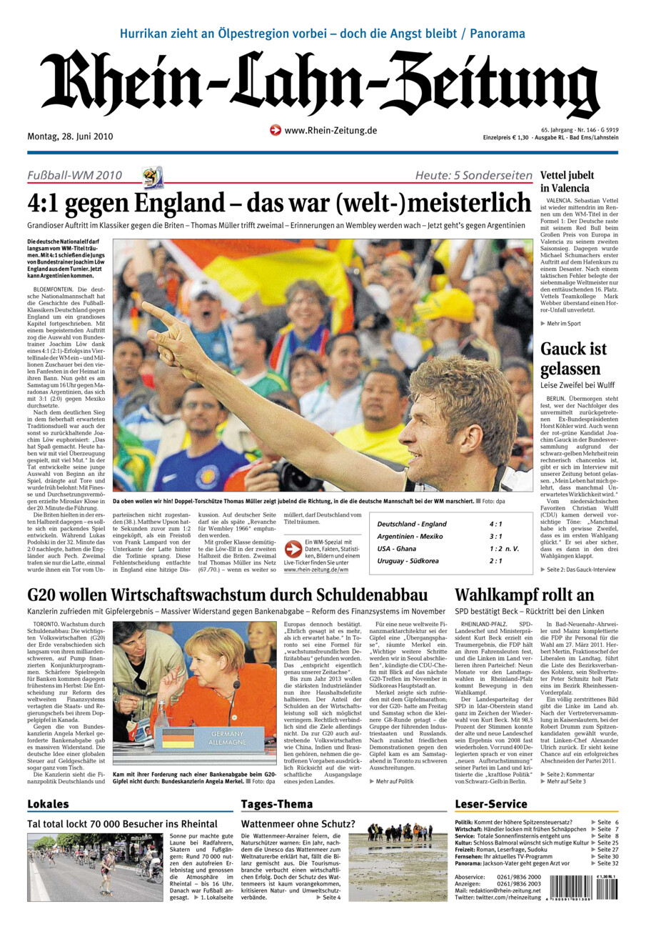 Rhein-Lahn-Zeitung vom Montag, 28.06.2010