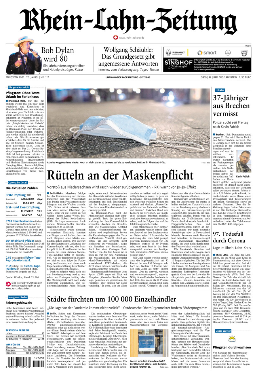 Rhein-Lahn-Zeitung vom Samstag, 22.05.2021