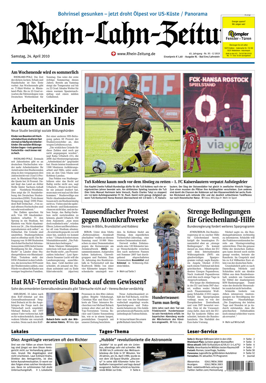 Rhein-Lahn-Zeitung vom Samstag, 24.04.2010