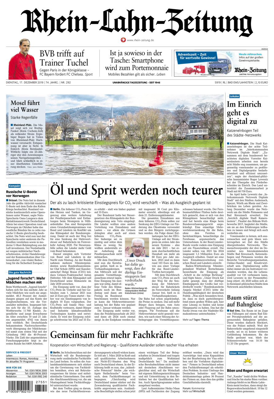 Rhein-Lahn-Zeitung vom Dienstag, 17.12.2019