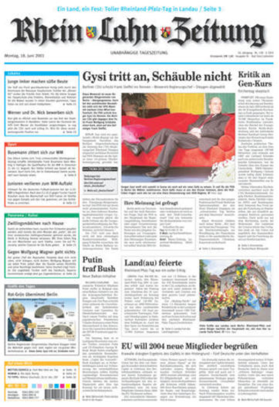 Rhein-Lahn-Zeitung vom Montag, 18.06.2001