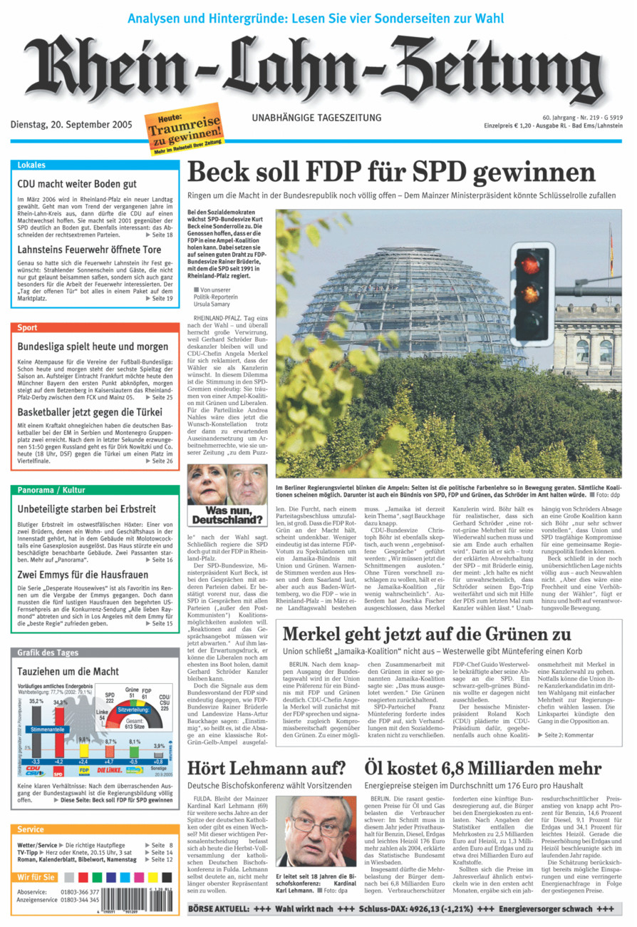 Rhein-Lahn-Zeitung vom Dienstag, 20.09.2005