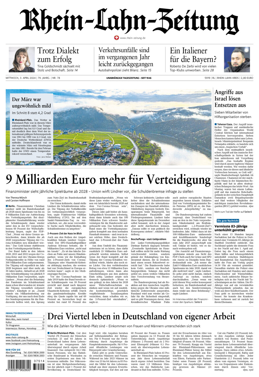 Rhein-Lahn-Zeitung vom Mittwoch, 03.04.2024