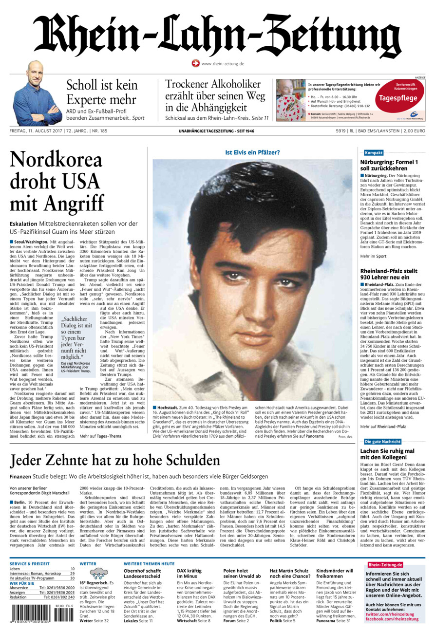 Rhein-Lahn-Zeitung vom Freitag, 11.08.2017