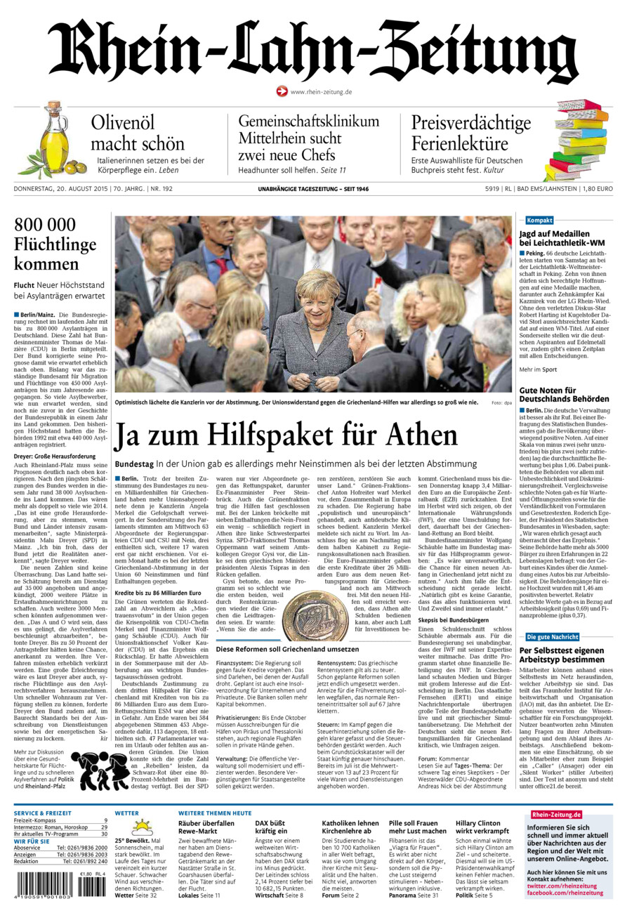 Rhein-Lahn-Zeitung vom Donnerstag, 20.08.2015