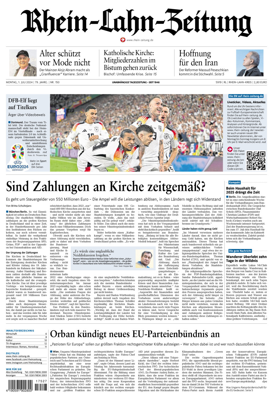 Rhein-Lahn-Zeitung vom Montag, 01.07.2024