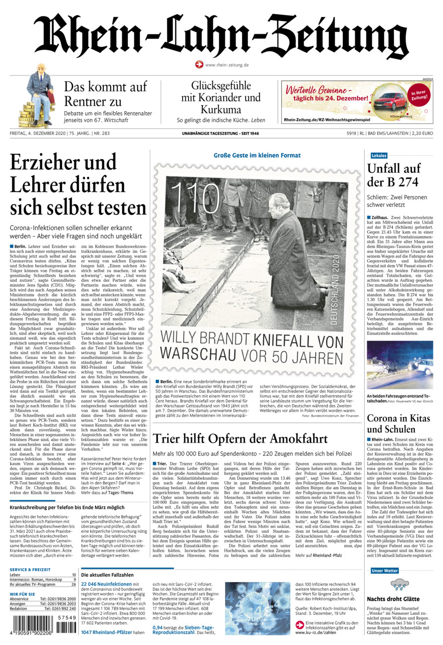 Rhein-Lahn-Zeitung vom Freitag, 04.12.2020