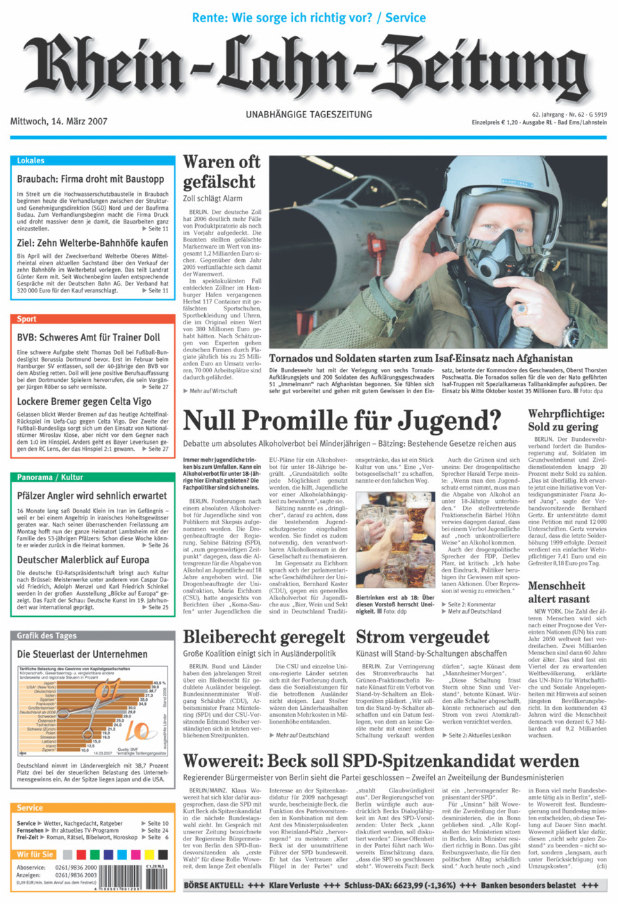 Rhein-Lahn-Zeitung vom Mittwoch, 14.03.2007