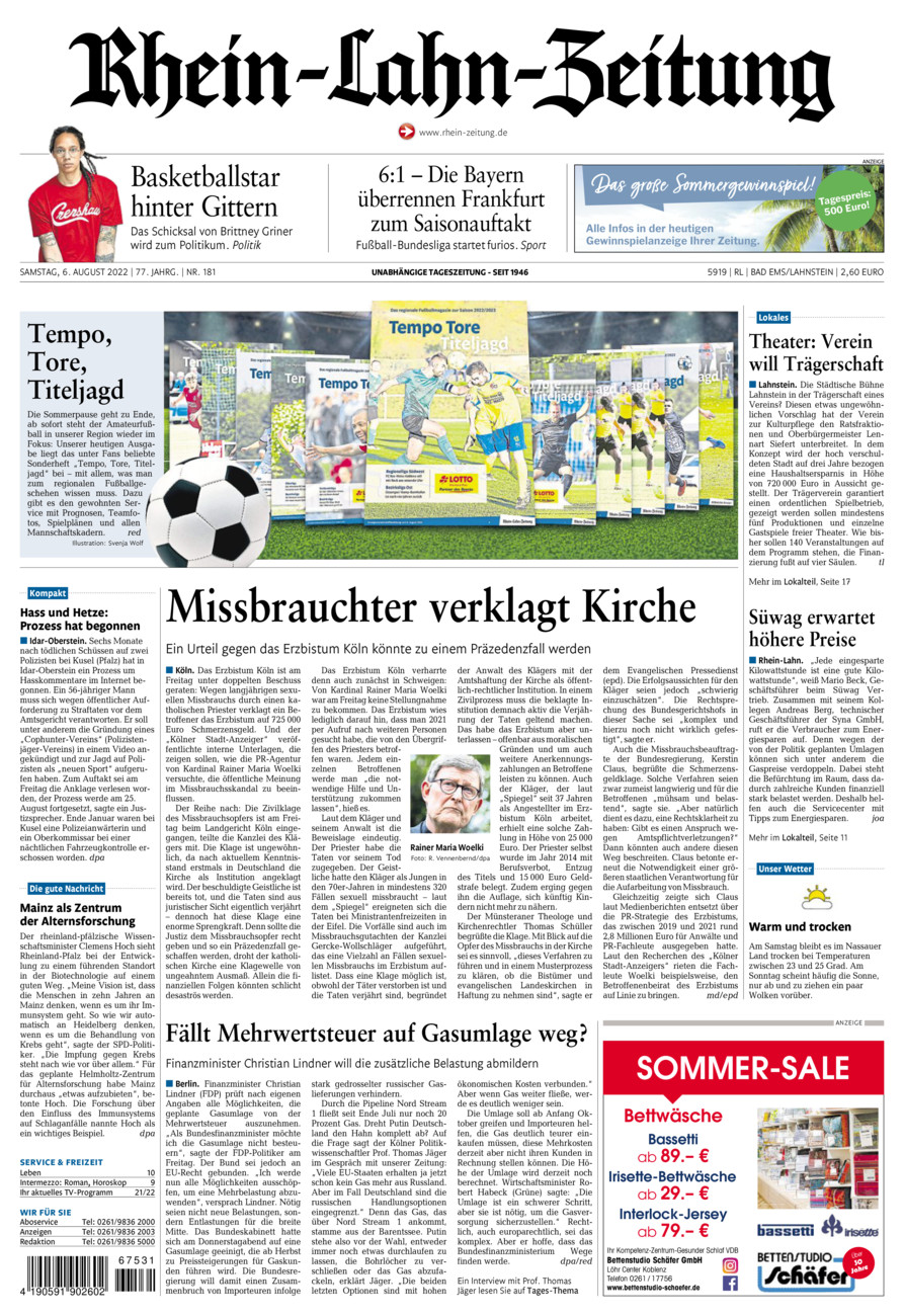 Rhein-Lahn-Zeitung vom Samstag, 06.08.2022