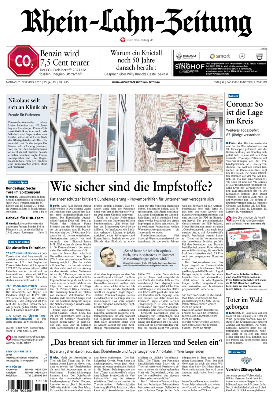 Rhein-Lahn-Zeitung vom Montag, 07.12.2020