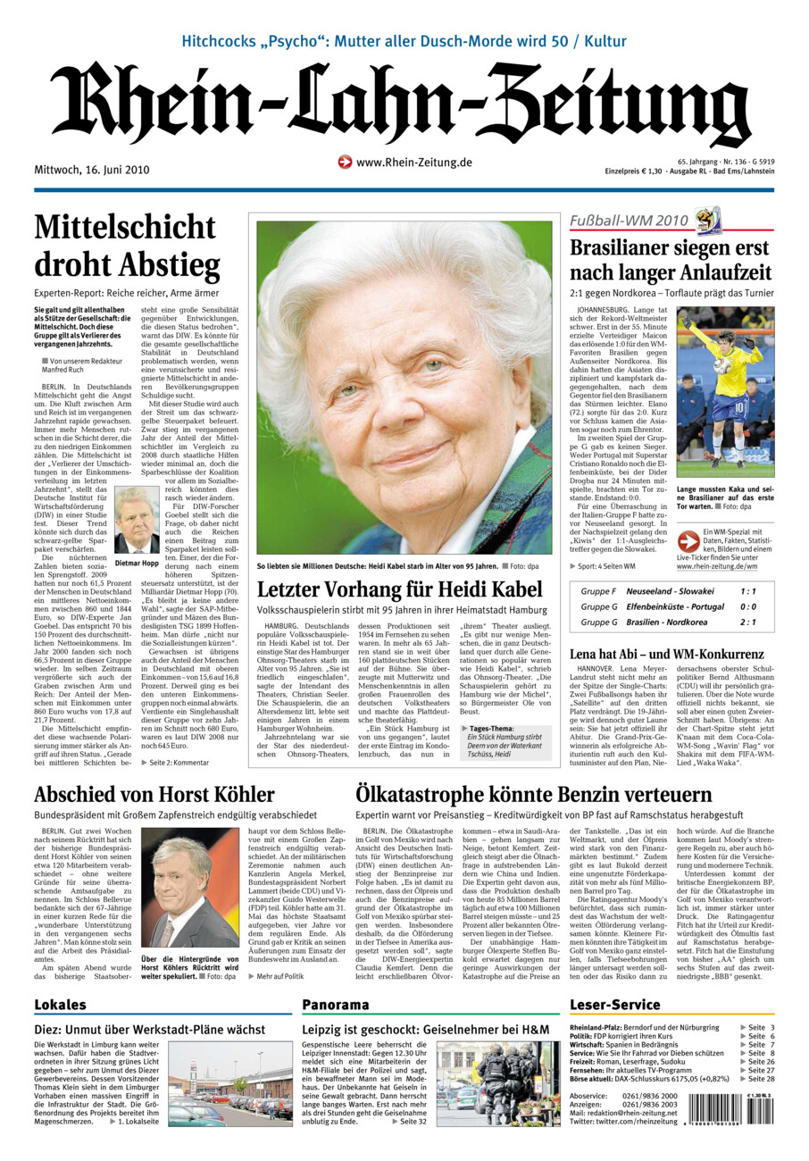Rhein-Lahn-Zeitung vom Mittwoch, 16.06.2010