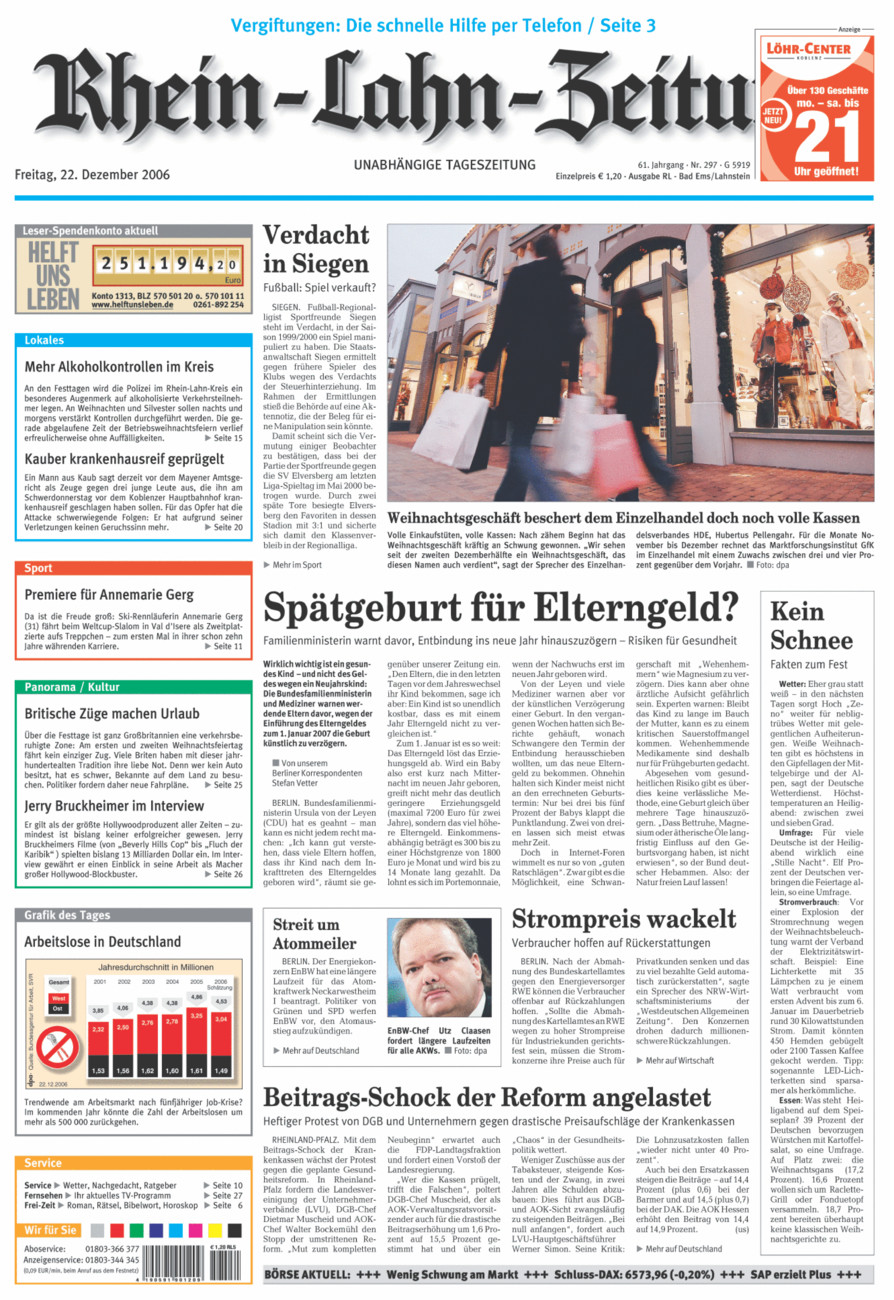 Rhein-Lahn-Zeitung vom Freitag, 22.12.2006