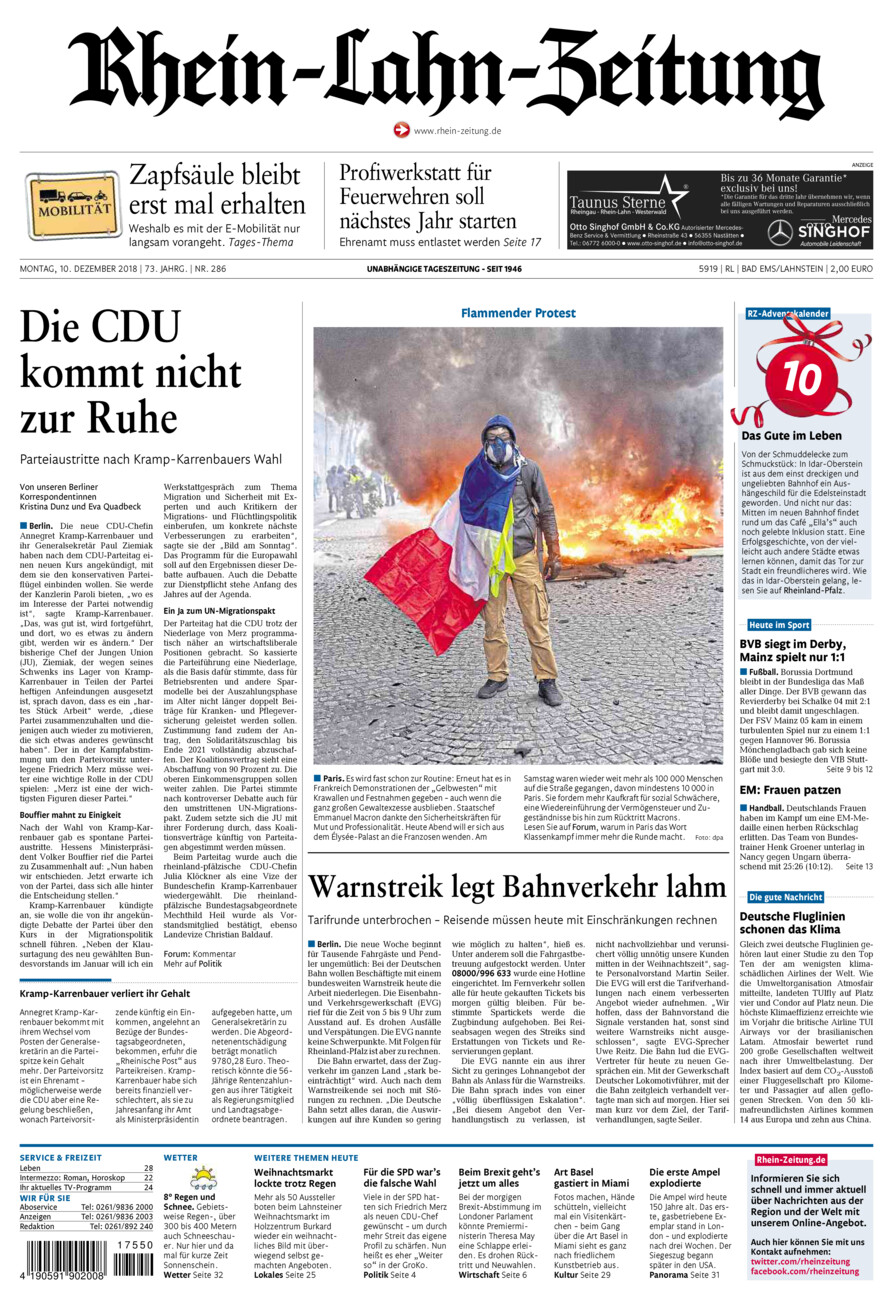 Rhein-Lahn-Zeitung vom Montag, 10.12.2018
