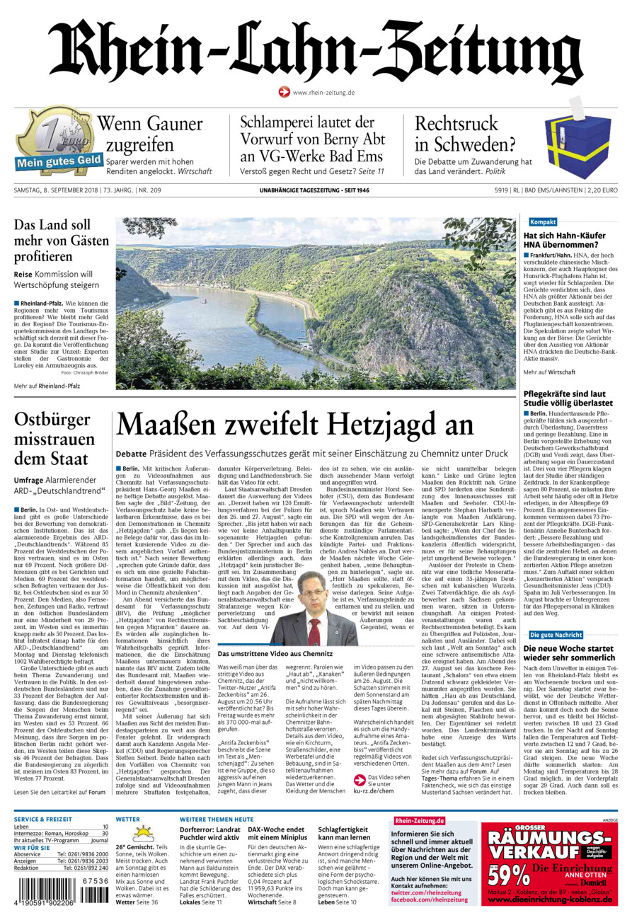 Rhein-Lahn-Zeitung vom Samstag, 08.09.2018