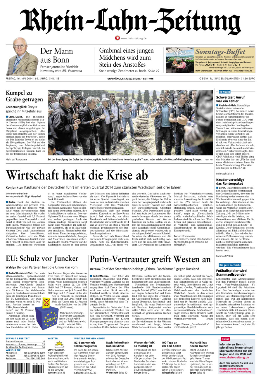Rhein-Lahn-Zeitung vom Freitag, 16.05.2014