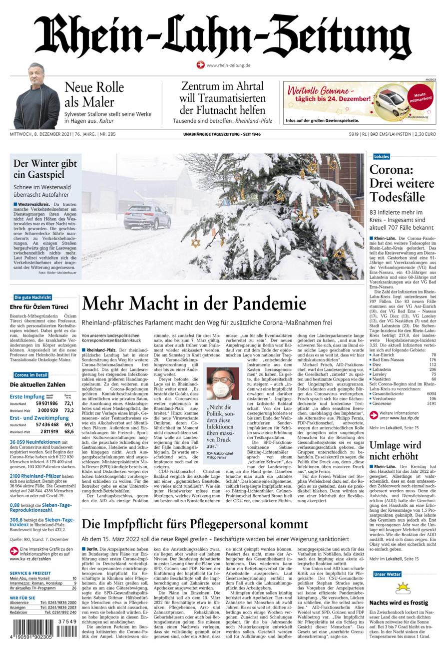 Rhein-Lahn-Zeitung vom Mittwoch, 08.12.2021