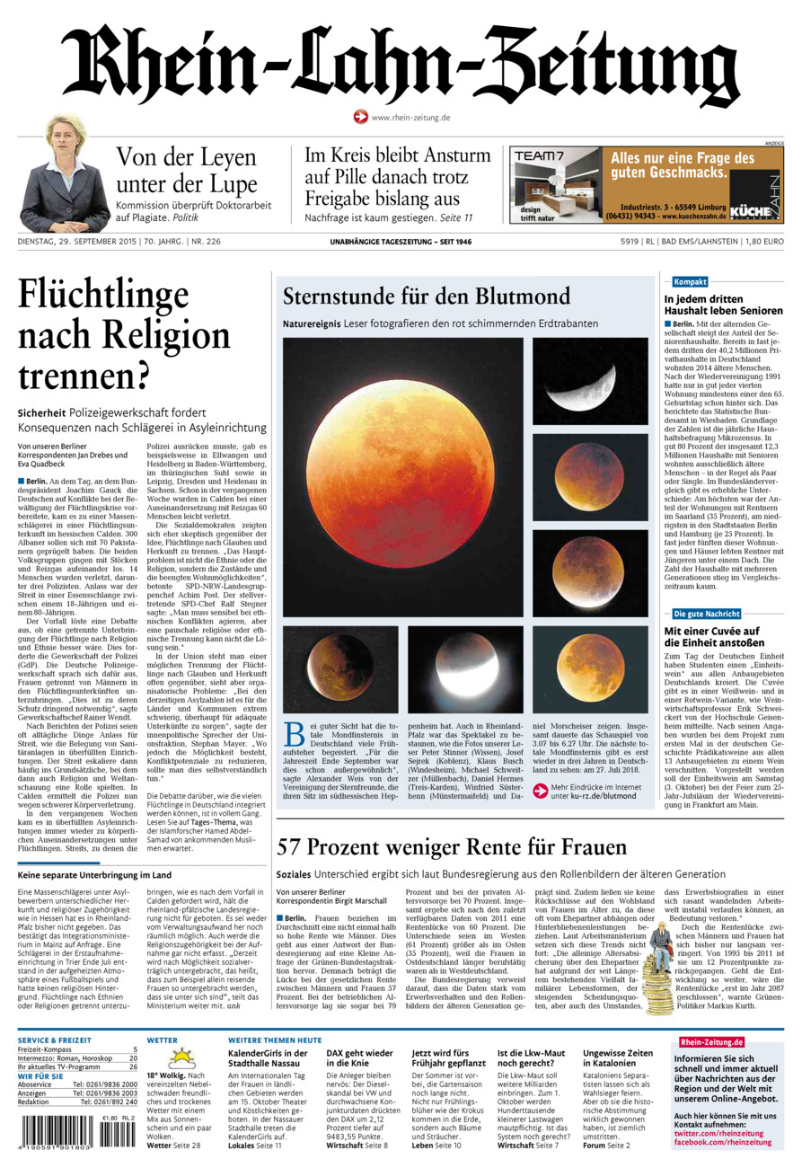 Rhein-Lahn-Zeitung vom Dienstag, 29.09.2015