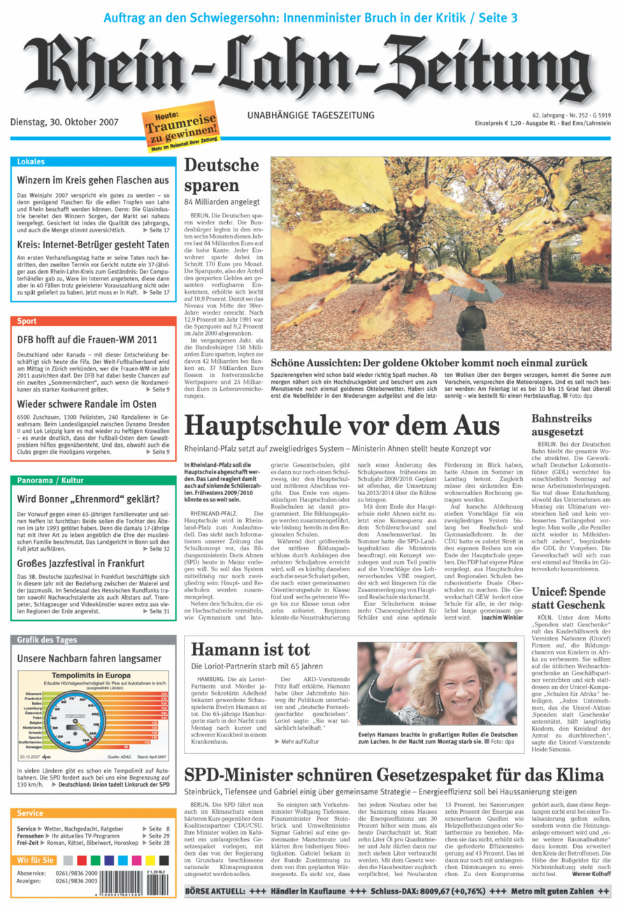 Rhein-Lahn-Zeitung vom Dienstag, 30.10.2007