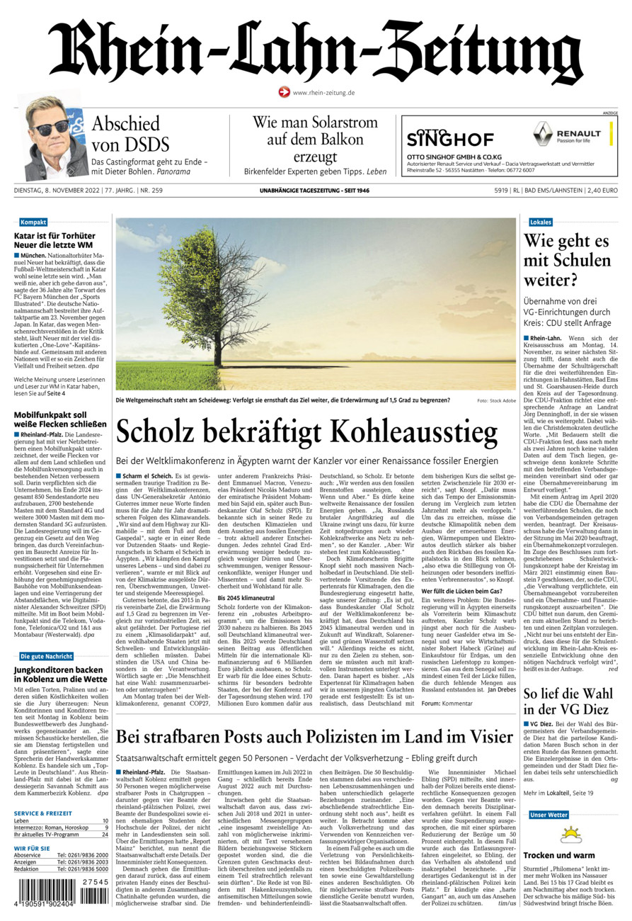 Rhein-Lahn-Zeitung vom Dienstag, 08.11.2022