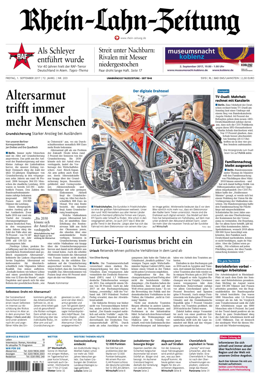 Rhein-Lahn-Zeitung vom Freitag, 01.09.2017