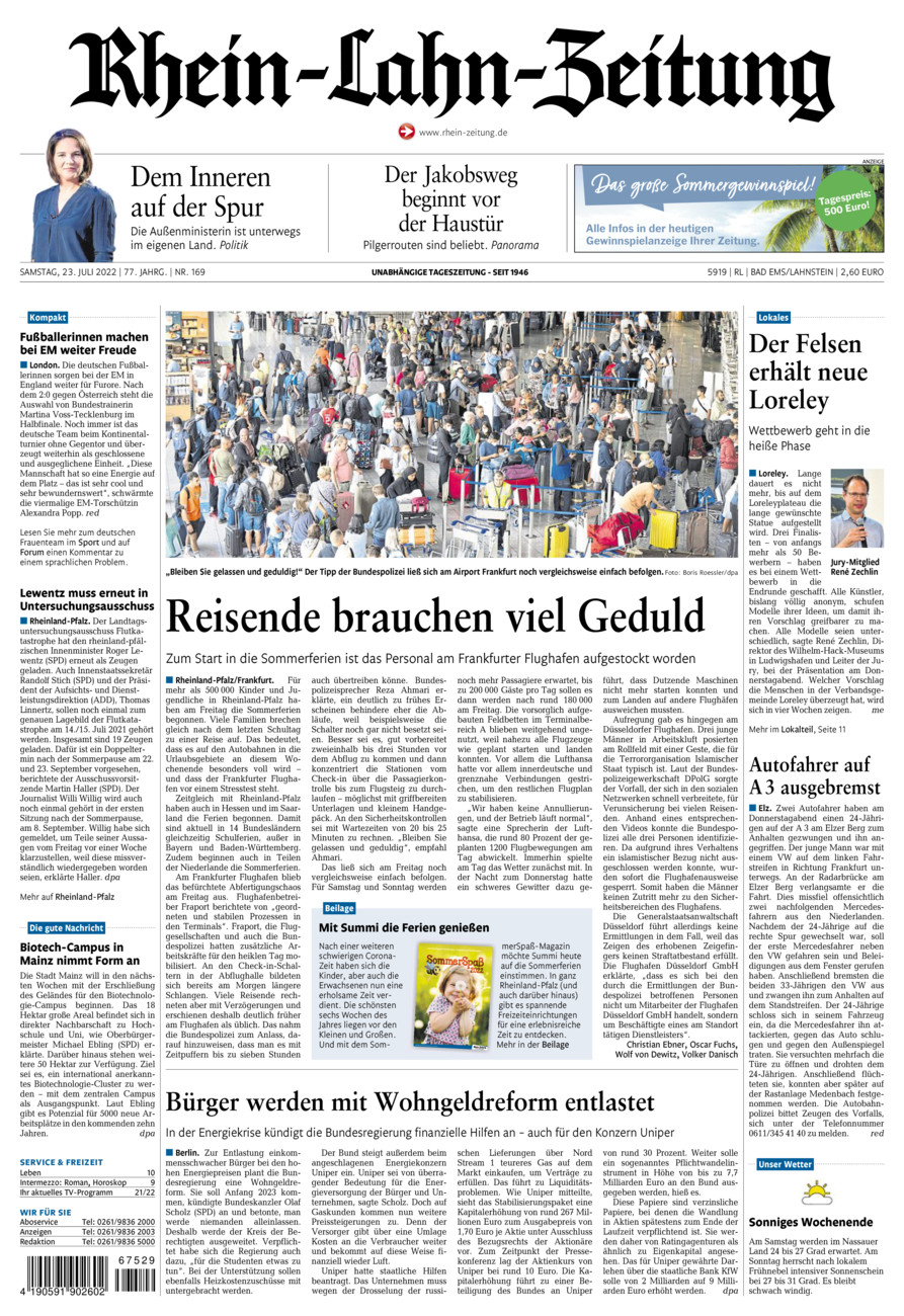 Rhein-Lahn-Zeitung vom Samstag, 23.07.2022