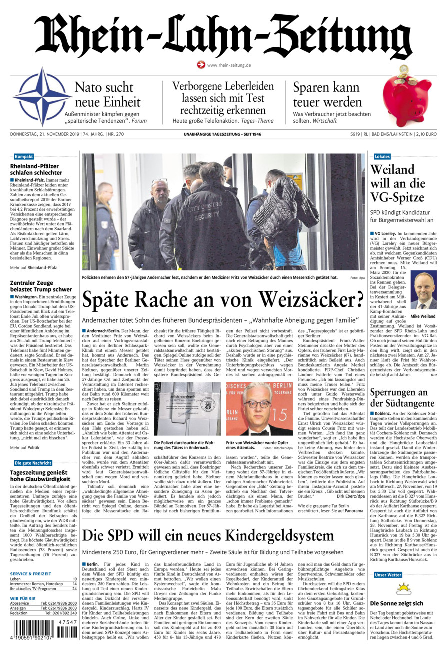 Rhein-Lahn-Zeitung vom Donnerstag, 21.11.2019