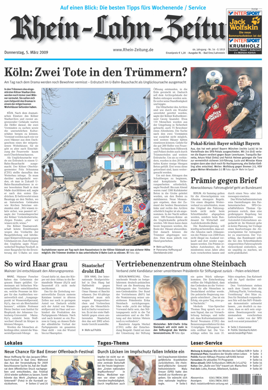 Rhein-Lahn-Zeitung vom Donnerstag, 05.03.2009