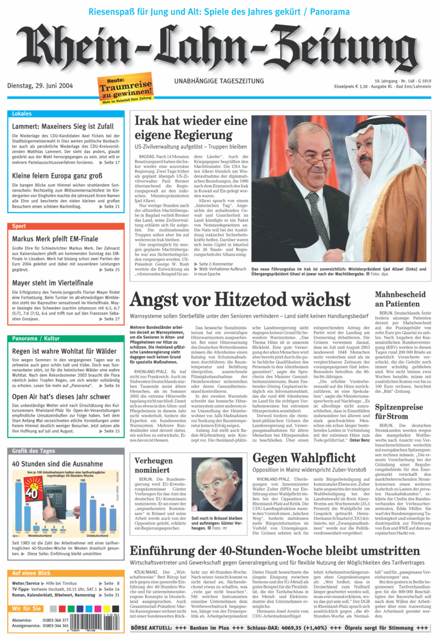 Rhein-Lahn-Zeitung vom Dienstag, 29.06.2004