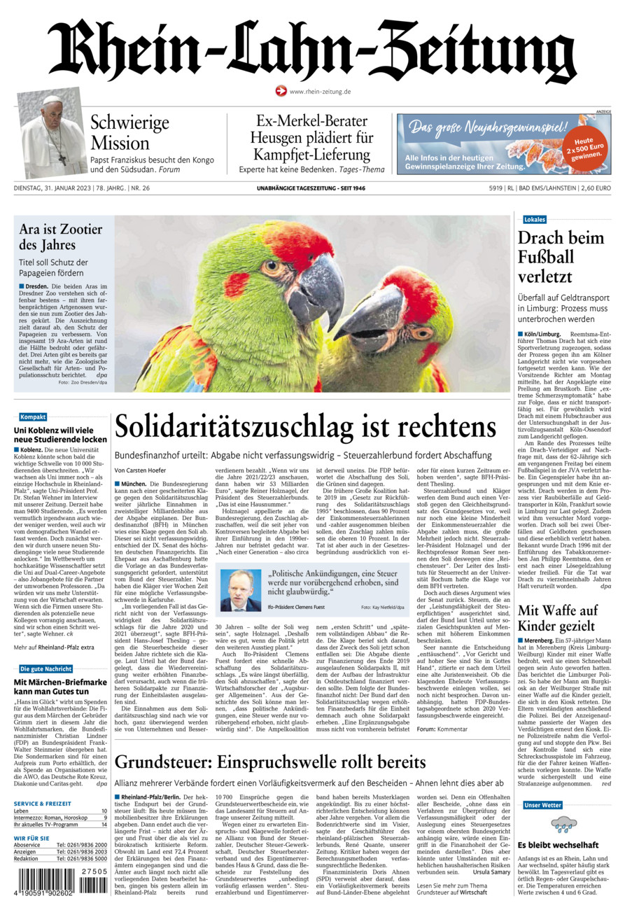 Rhein-Lahn-Zeitung vom Dienstag, 31.01.2023