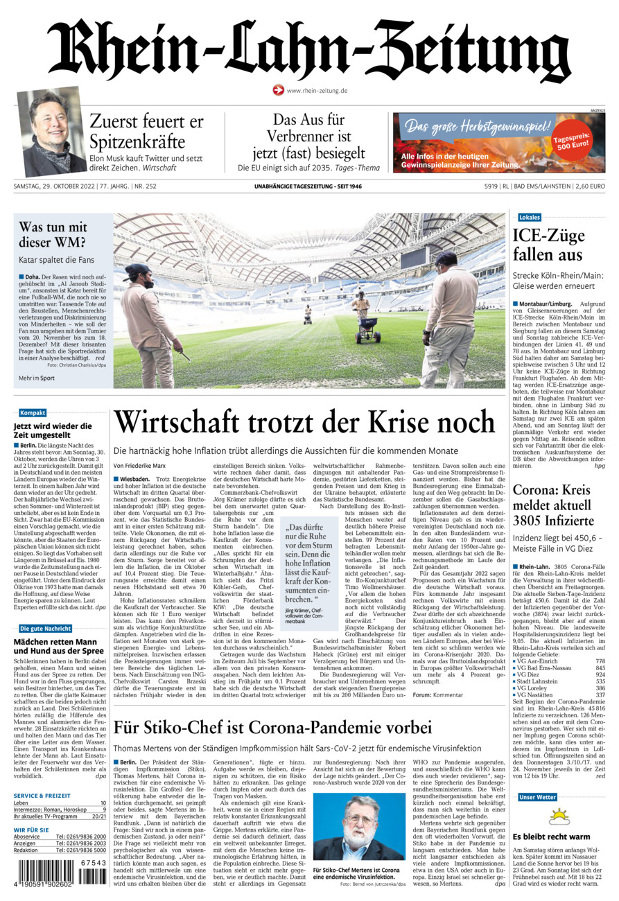Rhein-Lahn-Zeitung vom Samstag, 29.10.2022