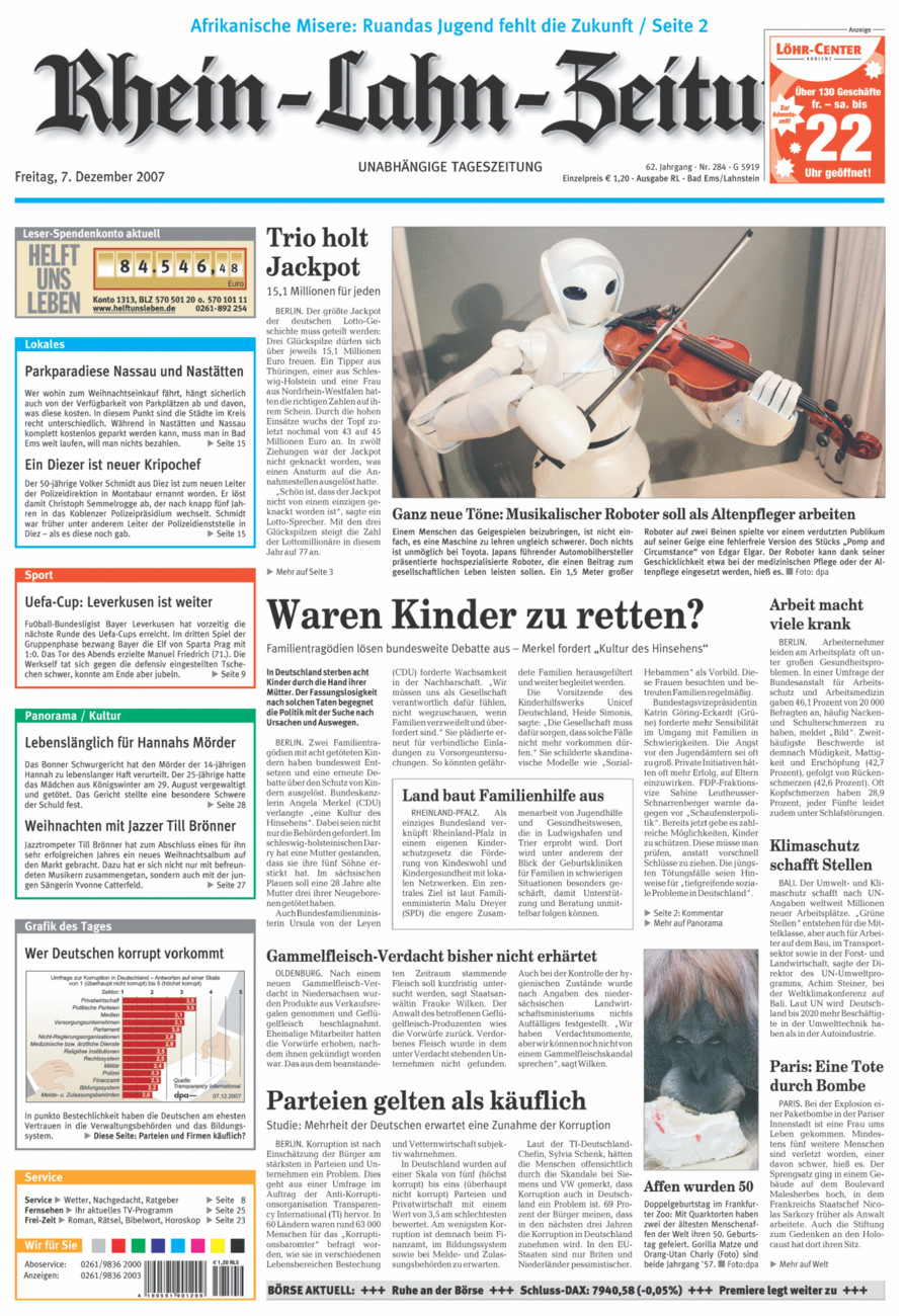 Rhein-Lahn-Zeitung vom Freitag, 07.12.2007