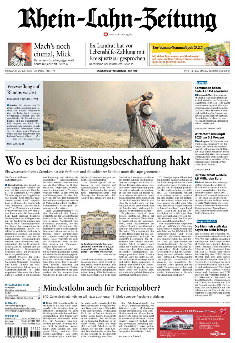 Rhein-Lahn-Zeitung vom Mittwoch, 26.07.2023